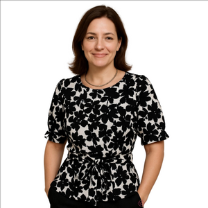 Apt 9 Black and White Floral Jewelry Neck Belted Top Size Medium M